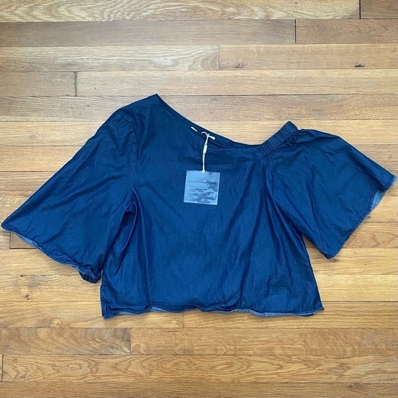 NEW Tibi One-Shoulder Chambray Bell Sleeve‎ Top 0 - Picture 5 of 8